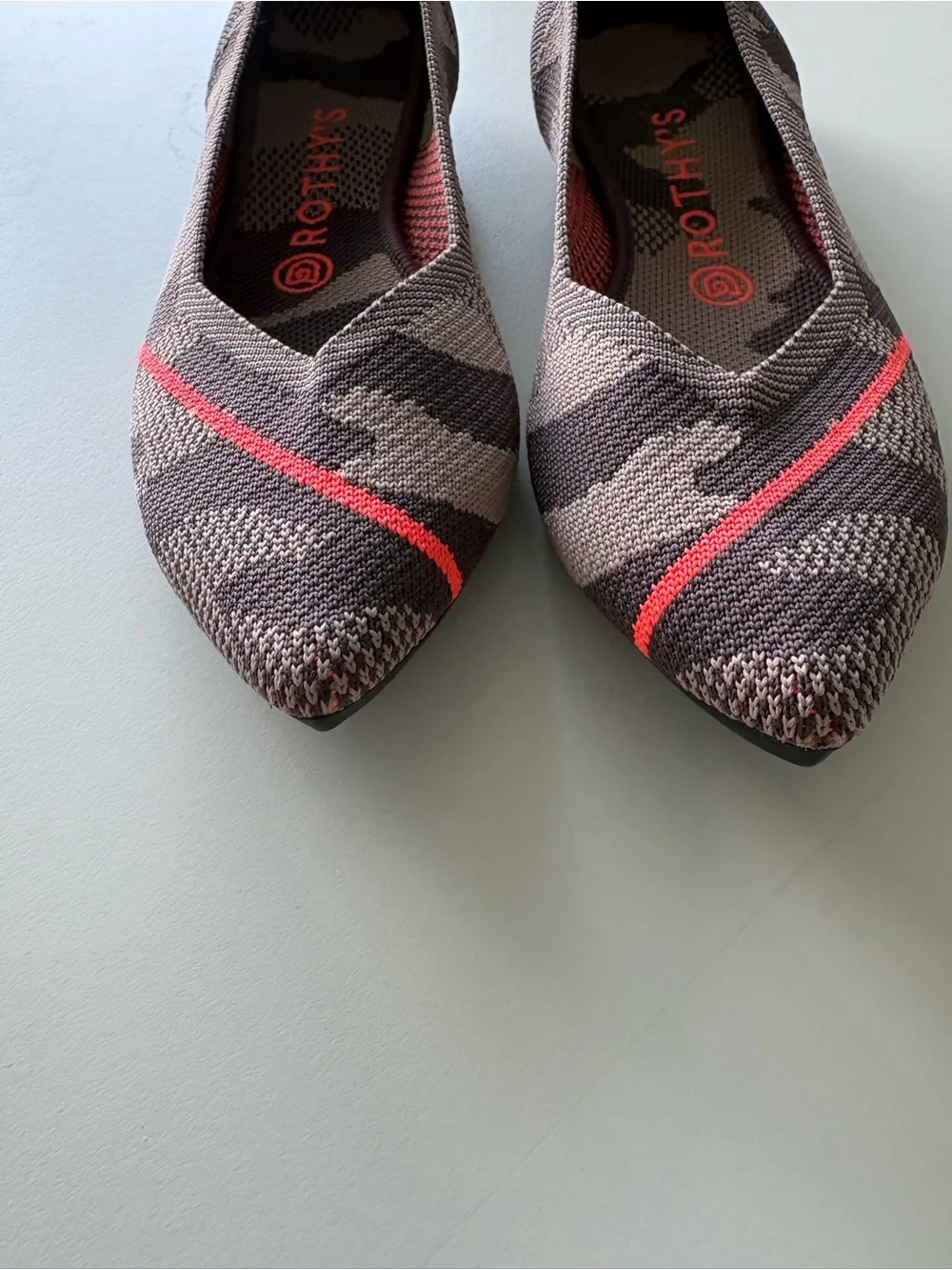 Rothy's The Point Flat in Taupe Camo Orange Stripe Women’s size 9